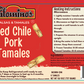 Palomino's Red Chile Pork Tamales packaging with heating instructions and ingredients list.